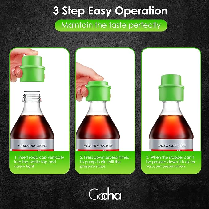 GOCHA | 2 PCS Vacuum Soda Bottle Stopper | Silicone Fizz Keeper | Carbonation Preserver for Soft Drinks & Beverages | Universal Leak-Proof Bottle Cap | (Green)