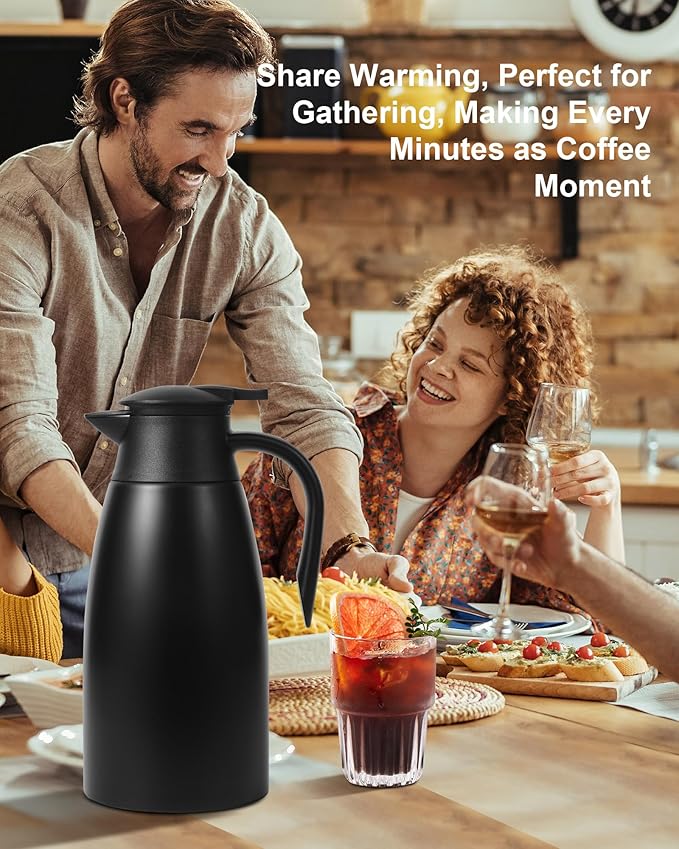 70 oz Thermal Coffee Carafe for keeping hot, Updated Airpot dispener, Insulated Stainless Steel Vacuum Thermal Pot for Coffee, Hot Water,Keep Hot 12 Hours (black/black)