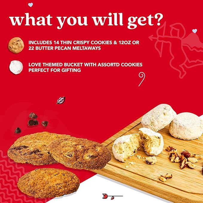 David’s Cookies Thin Crispy Cookies and Butter Pecan Meltaways Gift Bucket - Delicious Gourmet Food Gift For Her, Him and Family 1.3Lbs