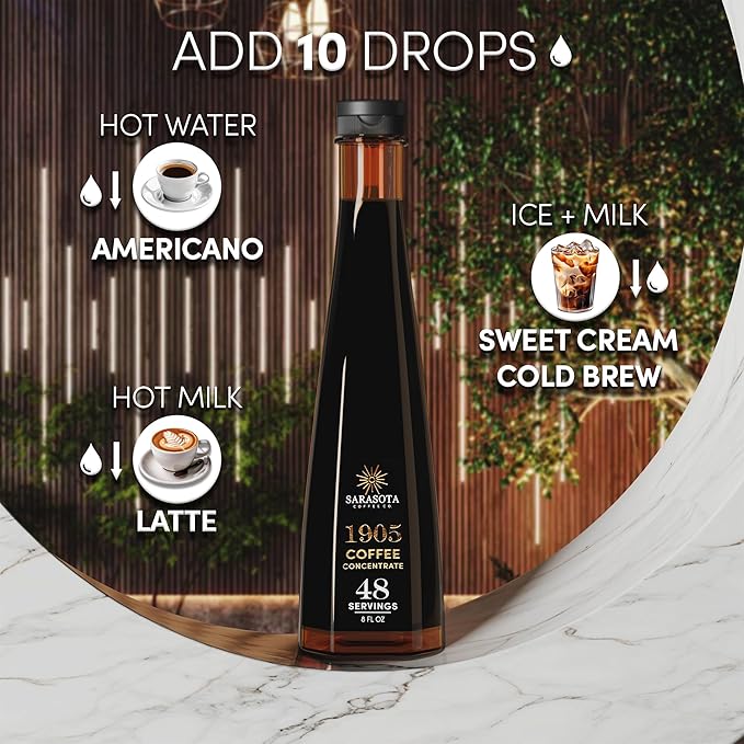 1905 Coffee Concentrate – Gourmet Cold Brew, 100% Natural & Low Acid, Premium Liquid for Hot and Iced Coffee Instant Espresso, or Lattes | 48 Servings – Sarasota Signature Original