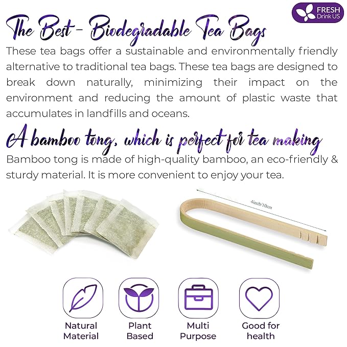 FreshDrinkUS, Premium 35 Tea Bags Lavender Mint Tea, 100% Natural, Blend of Lavender, Peppermint, Sage and Licorice. Made with Natural Material Tea Bags. No Sugar, No Caffeine, Vegan.