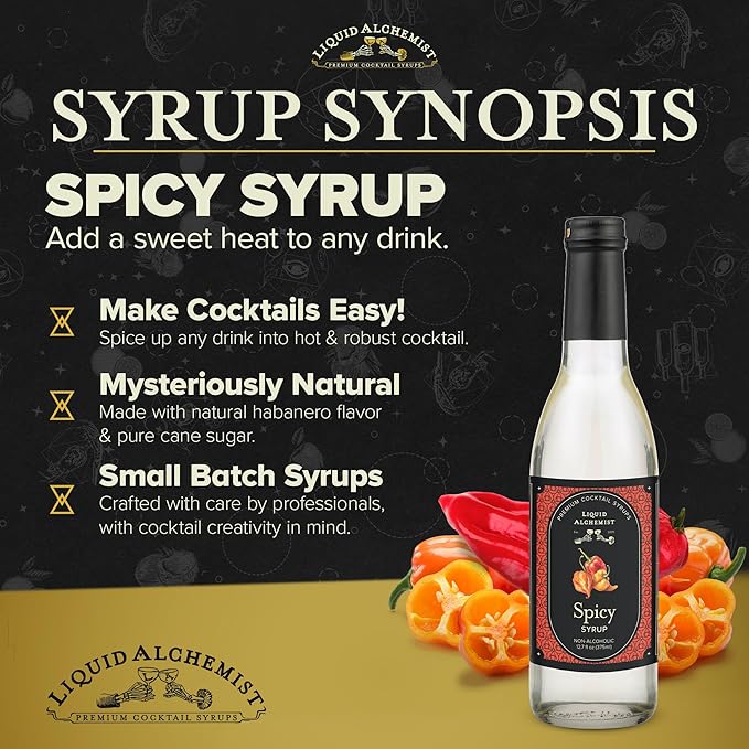 Liquid Alchemist Spicy Habanero Infused Simple Syrup for Cocktails – Real Ingredients Make our Habanero Syrup a Great Spicy Margarita Mix & Paloma Picante - Vegan, Non-GMO Sweet Heat Drink Mix (12 oz)