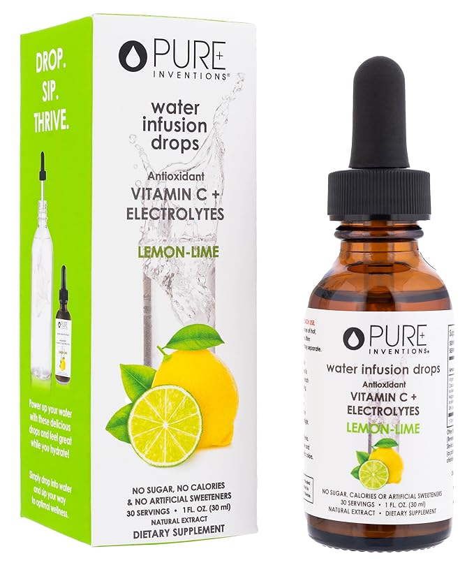 Pure Inventions - Lemon Lime Water Infusion Drops - Antioxidants, Vitamin C & Electrolytes - Health & Wellness Drink - Immunity Support -Sugar Free, Zero Calorie, No Artificial Sweeteners -30 Servings