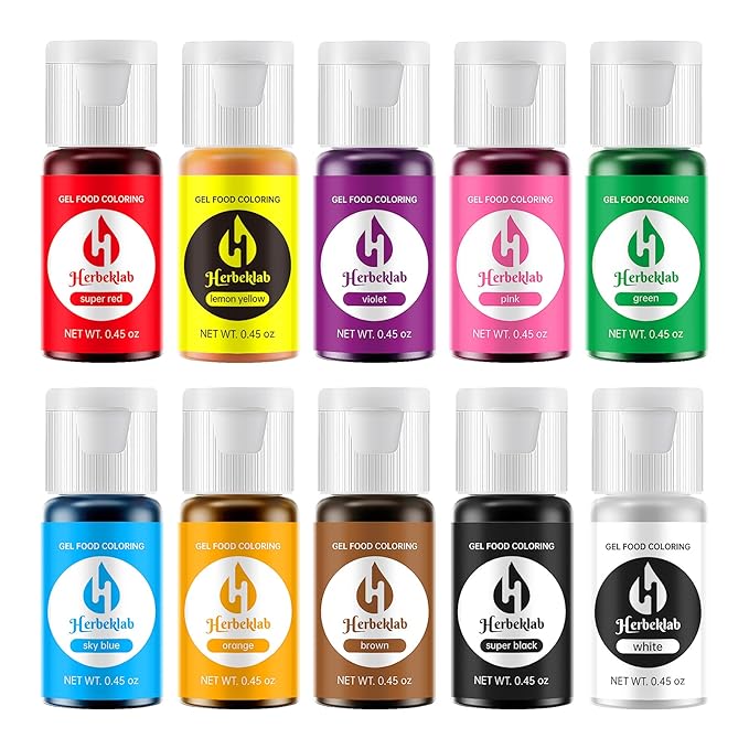 Gel Food Coloring - 10 Colors x 0.45 oz Concentrated Gel Based Food Dye Vibrant Icing Colors Professional-Grade Neon Food Color for Baking Cake Decorating Cookies Fondant