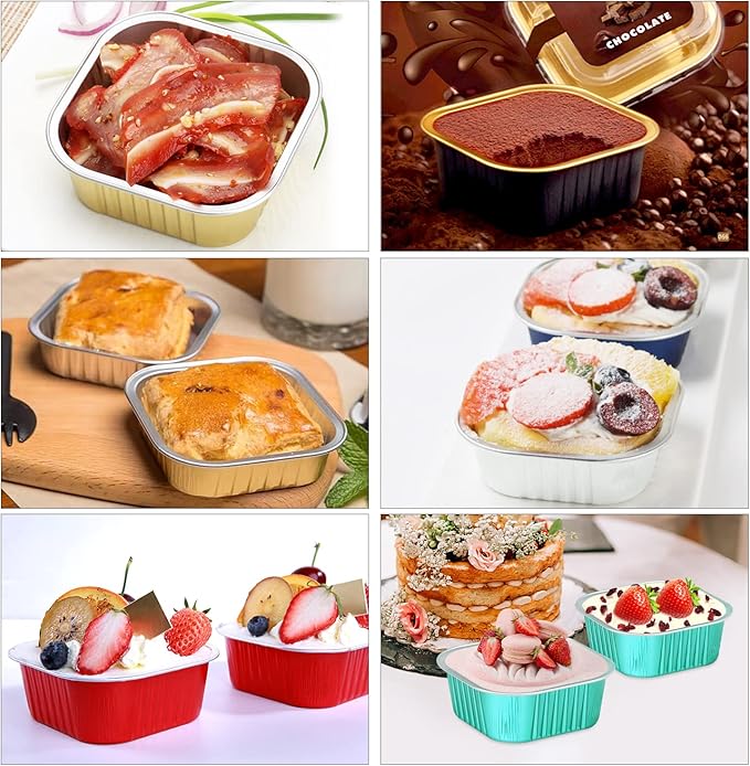 LNYZQUS 10oz/80pack Mini Cake Tins with Lids, 4”x4” Mini Foil Pans Disposable Brownie Baking Cups, Small Aluminum Bread Muffin Pan Jumbo Cupcake Containers Holders-Champagne