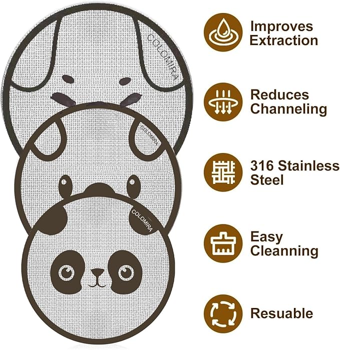 51mm Espresso Puck Screen 3-Pack, Lower Shower Screen, Metal Coffee Reusable Filter for Espresso Portafilter Basket, 1.7 Thickness(Cute Animal)