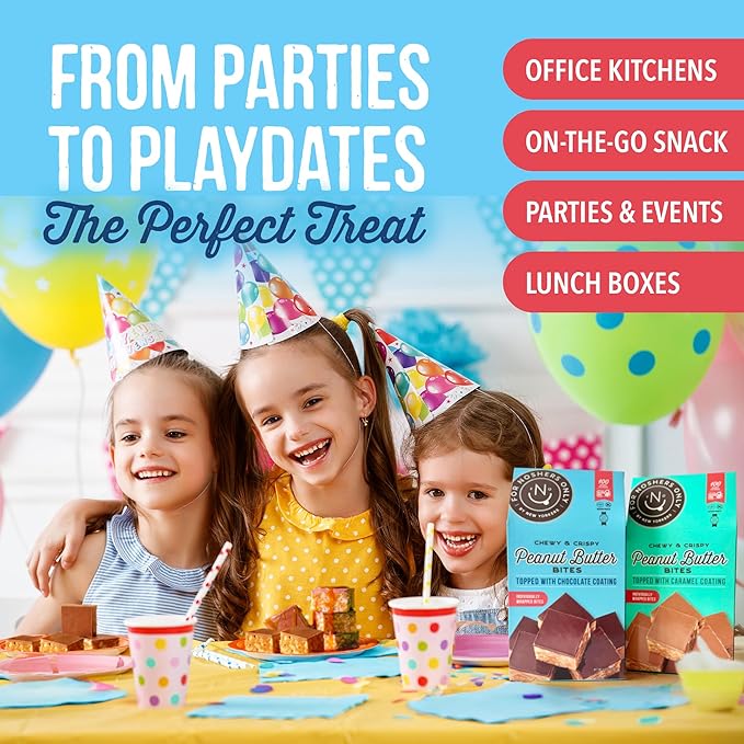 For Noshers Only - Peanut Butter Bites - Kosher Dairy Free Vegan Gluten Free Chocolate Peanut Butter Crispy Rice Treats - Vegan Dessert, Sweet Snack Packs - Individually Wrapped Snacks (Box of 8)