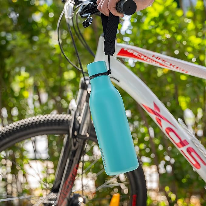 BJPKPK Insulated Water Bottles, 18 oz Stainless Steel Metal Water Bottle with Strap, BPA Free Leak Proof Thermos, Mugs, Flasks, Reusable Water Bottle for Sports & Travel, Turquoise