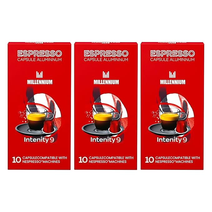 Prince Caffe Espresso Pods –Millennium Intensity 9, Medium-Dark Roast, The Espresso Coffee Pods Are Compatible with Nespresso Original Line Machines, 30 Count (3 x 10 Capsules) Premium Quality Coffee Capsules.