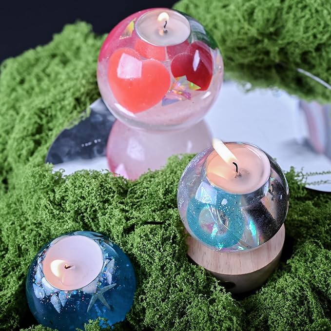 2 Pcs Tealight Candle Holder Resin Molds, Set of Large + Small Sphere Candlestick Silicone Molds for DIY Round Crystals Ball Candle Vessels Craft Epoxy Casting Home Table