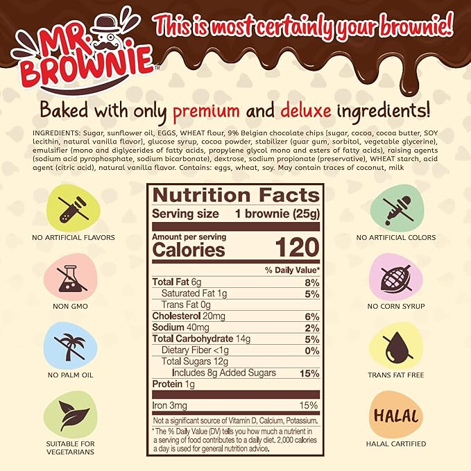 Mr. Brownie Chocolate Brownies | 8 Individually Wrapped Brownie Bites | Snack Packs for Kids & Adults | Real Belgian Chocolate