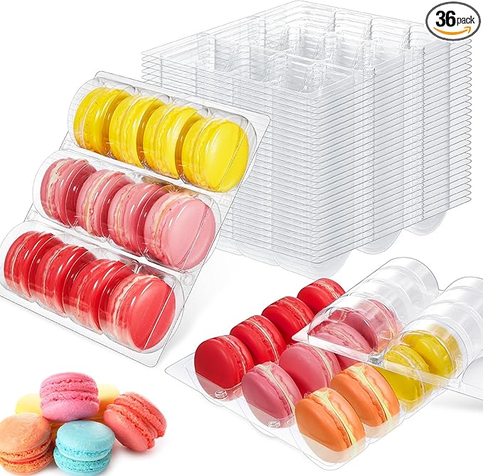 Sherr 36 Pcs Macaron Boxes Clear Plastic Macaron Storage Containers Macaroon Packaging Display Trays for Cookie, Wedding, Party Gifts