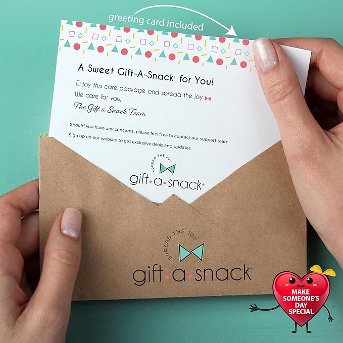 Gift A Snack - Thanksgiving, Holiday, Christmas Stocking Stuffer Snack Box Care Package Variety Pack + Greeting Card (200 Count) Birthday Sweet Treats Gift Basket, Candies Chips Crackers Bars