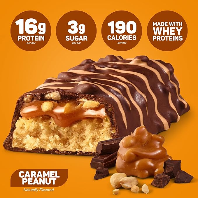 FITCRUNCH Snack Size Protein Bars, 6-Layer Baked Bar, 3g of Sugar, Gluten Free & Soft Cake Core (9 Bars, Caramel Peanut)