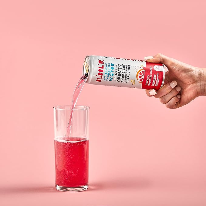 BUBBL'R cranberry grapefruit sparkl'r, Antioxidant Sparkling Water with Natural Caffeine, 0g Sugar, Gluten Free, All Natural Flavors, 12 Fl Oz Cans, 12 Count