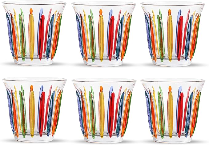 MHW-3BOMBER Coffee Glasses of 6 Drinking Glasses 8.1OZ Colored Painted Latte Glasses for Espresso, Whiskey, Vodka, Spirits & Liquors G5035C*6