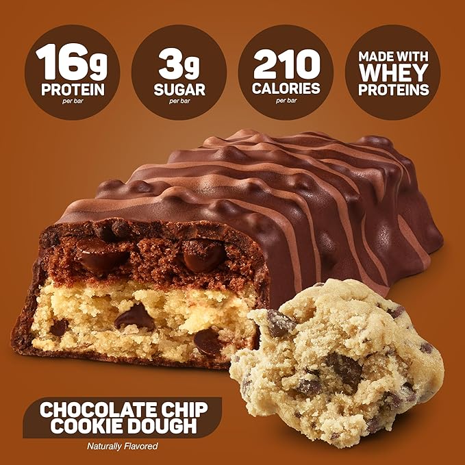 FITCRUNCH Snack Size Protein Bars, 6-Layer Baked Bar, 3g of Sugar, Gluten Free & Soft Cake Core (9 Bars, Chocolate Chip Cookie Dough)