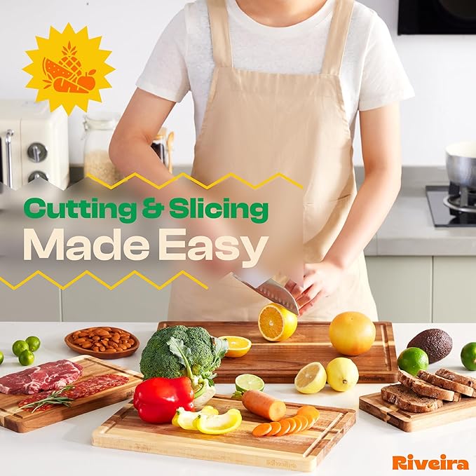 Riveira Acacia Wood Cutting Board – Gourmet Acacia Grandeur: 20 x 30 Wooden Cutting Board – Natural Wooden Cutting Boards For Kitchen Decorative – Innovative Juice Grooves Acacia Wooden Chopping Board