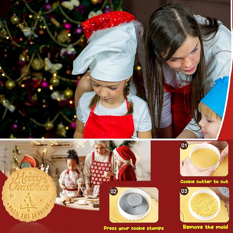 Personalized Christmas Cookie Stamps Customizable Name Cookie Stamps With Handle Cutter For Cookie Baking Decorating Cakes And Handmade Christmas Gifts Perfect (Concave cookie design)