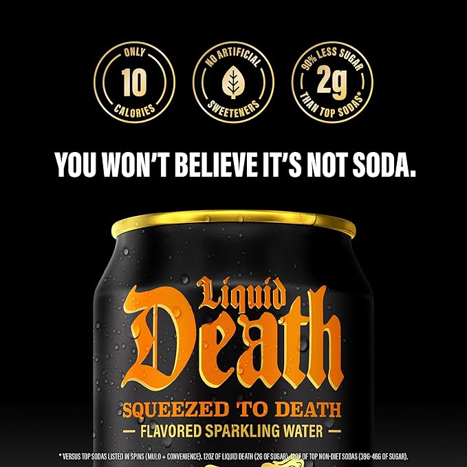 Liquid Death, Squeezed to Death, Orange-Flavored Sparkling Water, 12-Pack (12oz Cans), Low Sugar, Huge Flavor & No Artificial Sweeteners