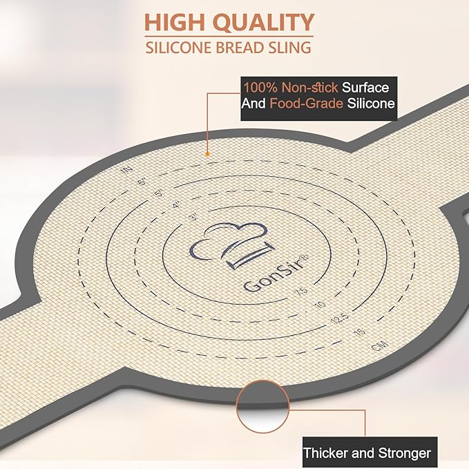 Silicone Bread Sling, 2 Pcs Non-Stick & Easy Clean Dutch Oven Baking Mat with Longer Handles, Silicone Baking Sling to Transfer SourDough Easily, Reusable Bread Mat Set with Storage Bracelets