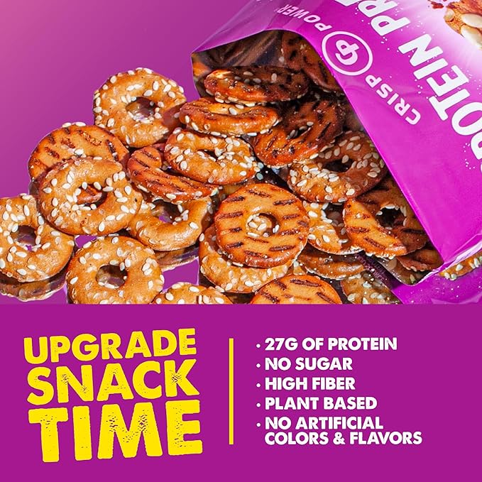 Crisp Power Protein Pretzels, Sesame, High Protein Vegan Keto Snack, 27 G Plant Based Protein, Low Carb Crunchy Pretzel Snacks, No Added Sugar, No Seed Oils, 1.75 oz Bags, 24 Pack