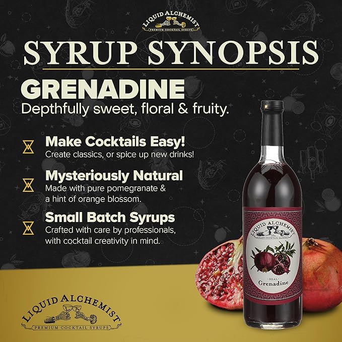 Liquid Alchemist Grenadine Syrup for Cocktails - Real Ingredients Make our Pomegranate Syrup the Perfect Shirley Temple Mix - Our Small Batch is Non-GMO, Gluten Free & Vegan (25 oz)