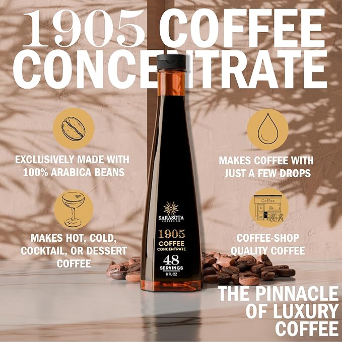 1905 Coffee Concentrate – Gourmet Cold Brew, 100% Natural & Low Acid, Premium Liquid for Hot and Iced Coffee Instant Espresso, or Lattes | 48 Servings – Sarasota Signature Original