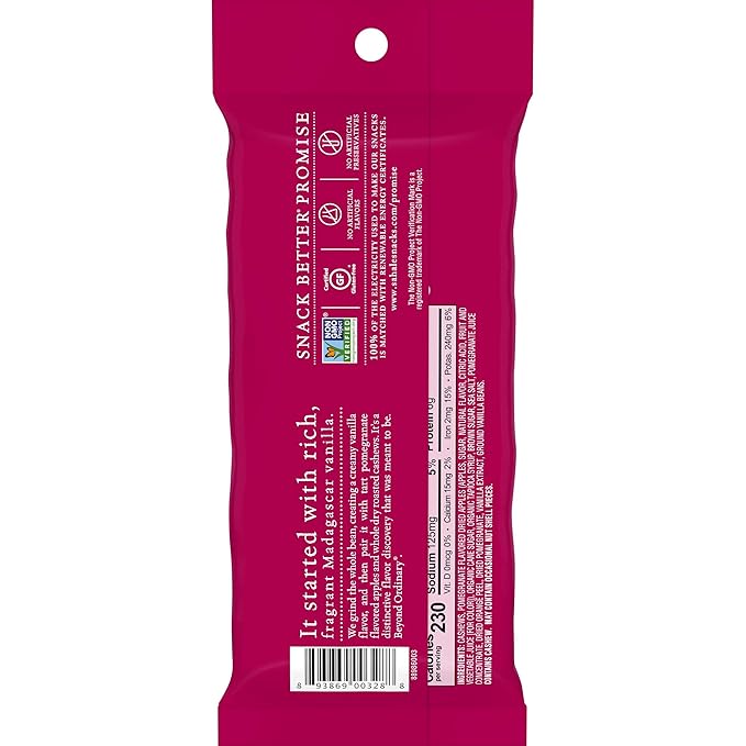 Sahale Snacks Pomegranate Vanilla Cashews, 1.5 oz Bags (18 Packs) - Dry-Roasted Deluxe Mixed Nuts with Pomegranate Infused Apples & Madagascar Vanilla - Non-GMO, Kosher, & Certified Gluten-Free Snacks