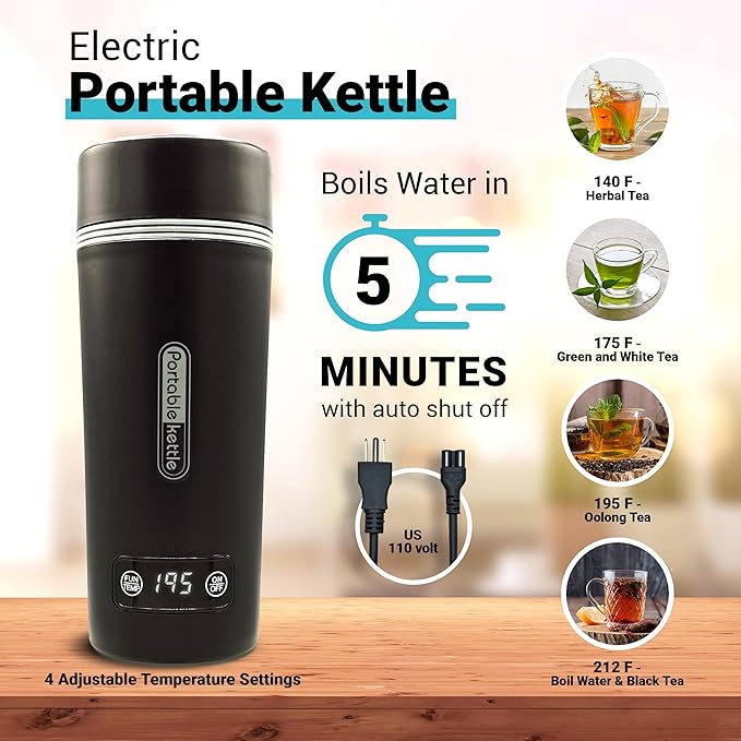 Organic Gift Set with Portable Kettle - 36 Piece Gift for Tea Lovers - Includes Insulated Mug, Assorted Organic Teas, Honey Sticks & Accessories - Ultimate Brewing Experience
