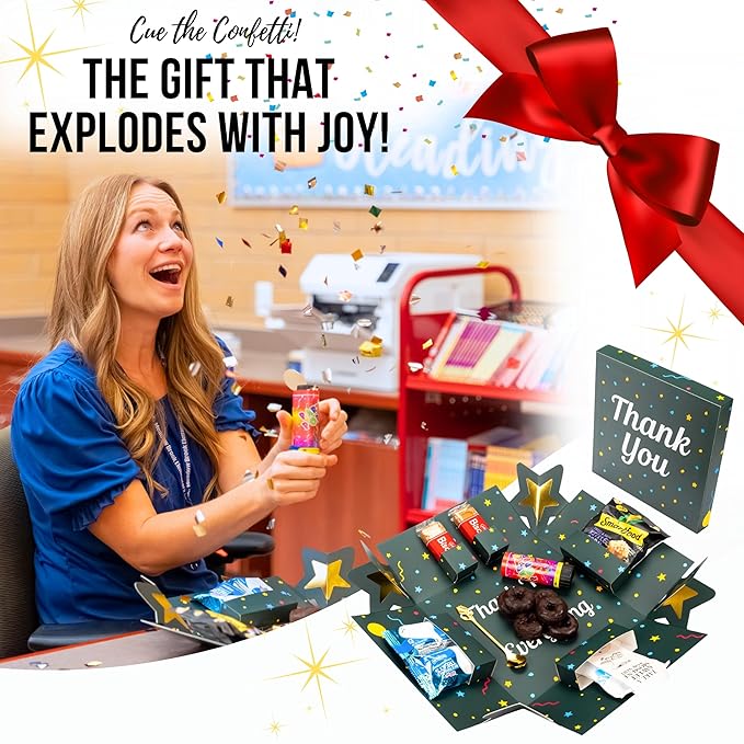 Explosion Gift Box with Treats – Premium Surprise Snack Box with Donuts, Cookies, Chips & More – Blank Design for Any Occasion – Party, Celebration, or Just Because Gift (Thank You)