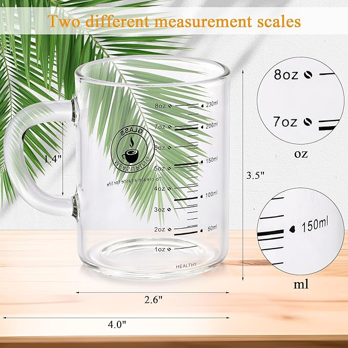 2 Piece Expresso shots cup,Glass measuring cup,8 Oz Glass Measuring Cup,Tea Glass Cups withHandles,Glass Coffee Cups for Latte(Black-2pcs)