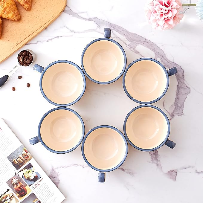 Set of 6 Cups Vintage Design 12 oz Professional Barista Ceramic Latte Art Cappuccino Cups Set (Beige * 6)