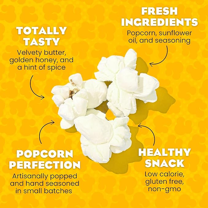 Live Love Pop Hot Honey Butter Flavored Gourmet Popcorn, 4.4 Oz (Pack of 6), Healthy Snack, Gluten Free, Vegan & Non-GMO, Mission Driven Munchies