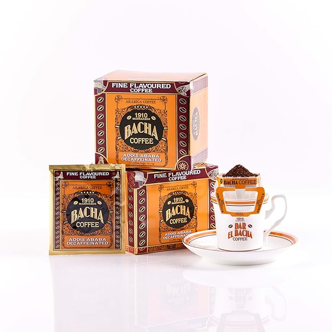 Bacha Coffee | Addis Ababa Decaf Fine Flavoured, Medium Roast, 100% Arabica Specialty Coffee, 12 Coffee Drip Bags, Gift Box