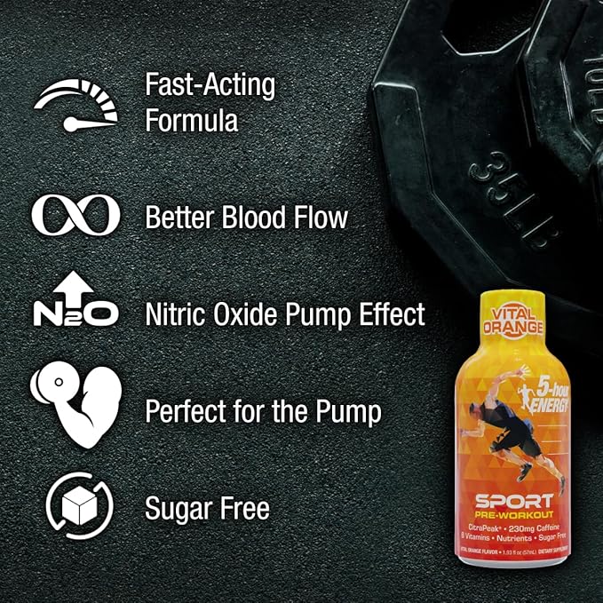 5-Hour Energy Extra Strength Sport Shots with Citrapeak, Vital Orange Flavor, Pre-Workout, 24 Count (1.93 fl oz)