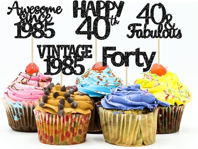 Gyufise 30Pcs Black Glitter Vintage 1985 Cupcake Toppers Awesome Since 1985 Cake Decorations Cheers to 40 Fabulous Forty Cupcake Picks 40th Birthday Wedding Anniversary Party Cake Decorations Supplies