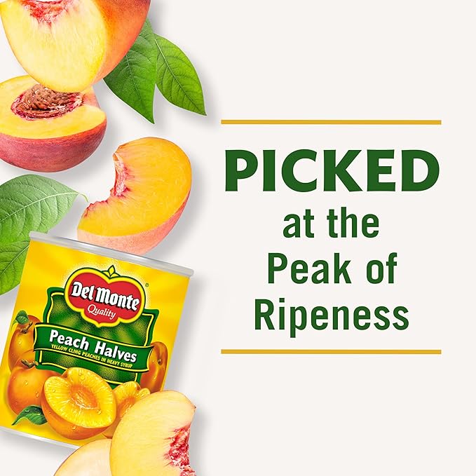 Del Monte Yellow Cling Canned Peach Halves in Heavy Syrup, 29 oz Can (Pack of 6)