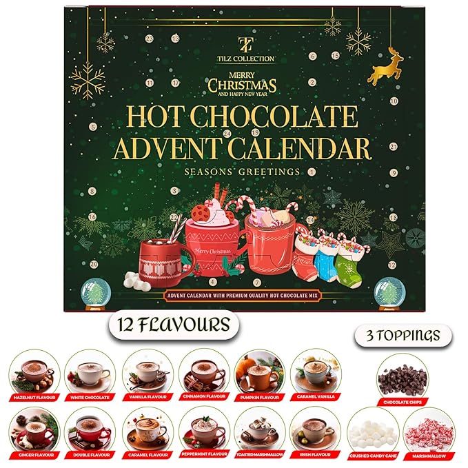 Hot Chocolate Advent Calendar 2025 - Gourmet Luxury 24 Hot Chocolate Selection Variety Flavours - Food Advent Calendars Gifts Set For Men Women Children