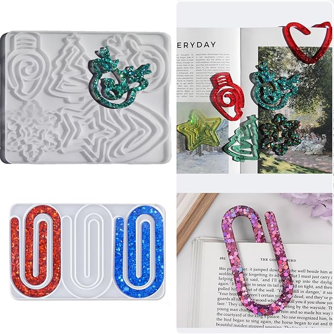 9-in-1 Christmas Resin Bookmark Mold Set - Reindeer/Snowflake/Tree/Heart/Star Silicone Molds for Epoxy Paperclips & Standard Bookmarks, Holiday Gift Crafts,DIY Supplies, Book Lovers Gift
