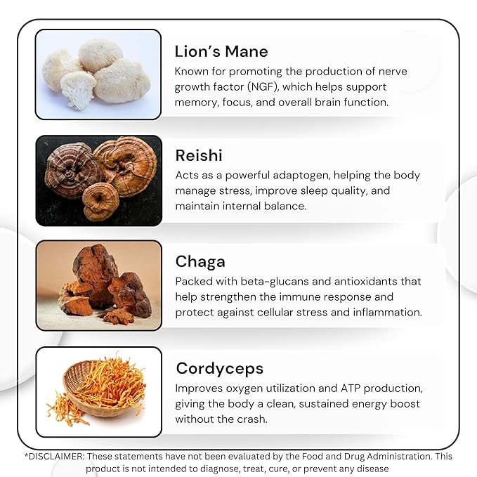 Nuyu Mushroom Coffee Pods, K-Cups, 100% Medium Roast Arabica Coffee with Lion's Mane, Reishi, Chaga, Cordyceps, 2000mg per Pod (12, French Vanilla)