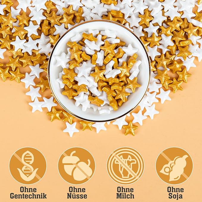 Twisweet Edible Star Sprinkles, Gold and White Stars for Cake Decorating, Golden Sugar Sprinkles for Baking, Mix Gold Candy Star, Cake Topper Ice Cream Cupcake Cookie Toppings Dessert Decorations, Christmas Wedding Birthday Party Festival Supplies (130...