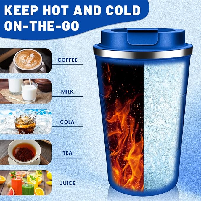 Insulated Coffee Tumblers with Flip Lid 12oz / 17oz, Stainless Steel Travel Coffee Mug Leak Proof, Vacuum Insulated Coffee Mug Reusable Cup, Keeps Cold and Hot for Coffee Tea