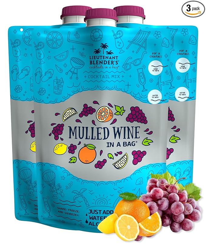Lt. Blender's Mulled Wine in a Bag - Drink Mix for Festive Holidays, Mulled Wine Spiced Cocktail Mix, Easy to Make, 16 Servings in a Resealable Bag (Pack of 3)