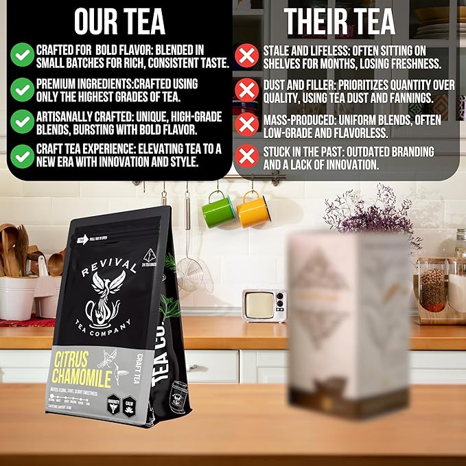 Revival Tea Company Citrus Chamomile Tea - Herbal Tea Blend of Chamomile Flowers and Orange Peel - Caffeine Free - 24 Tea Bags