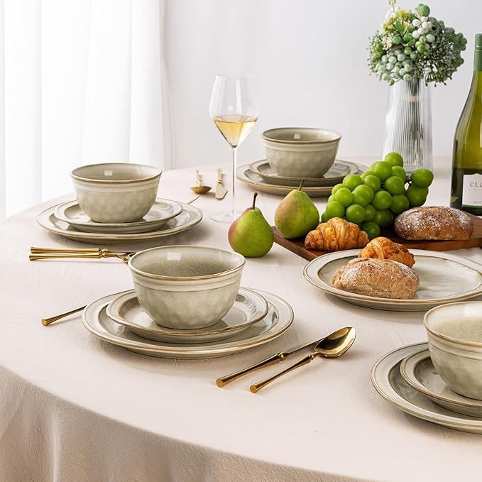 AmorArc Ceramic Dinnerware Sets,Stoneware Handmade Reactive Glaze Plates and Bowls Sets,Chip and Crack Resistant | Dishwasher & Microwave Safe,Dishes Set Service for 6 (18 pc)