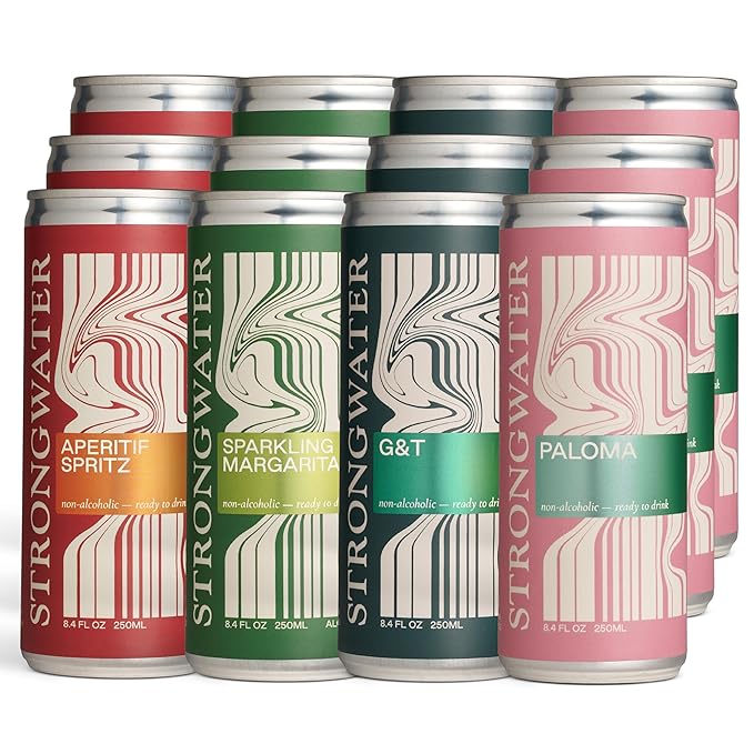 Strongwater Mocktail Variety Pack - 12 Pack Cans (8.4 Fl Oz Each) - Premium Non Alcoholic Drinks - Ready to Drink Alcohol Free Drinks Including Aperitif Spritz, Paloma, G&T, Margarita