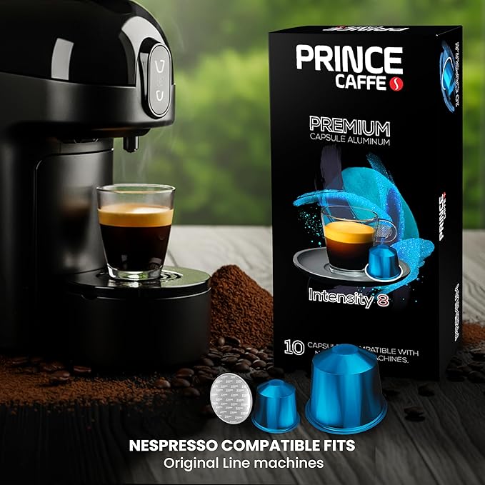 Prince Caffe Espresso Pods – Premium Intensity 8, Medium-Dark Roast, The Espresso Coffee Pods Are Compatible with Nespresso Original Line Machines, 30 Count (3 x 10 Capsules) Premium Quality Coffee Capsules.