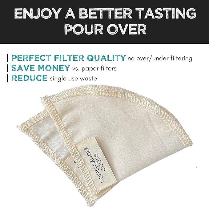 (2-Pack) Reusable Organic Cotton Pour Over Cone Filters for Hario V60, Chemex, Kalita and Origami Style Filters — Pourover Coffee Filter Maker Cup Ceramic, Glass, Plastic Dripper (Size 02, 2-4 Cups)