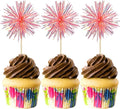 Gyufise 30Pcs Foil Firework Cupcake Toppers Sparkle Tinsel Cake Toppers Tinsel Drink Cake Decoration Cocktail Picks for Birthday Wedding Graduation Party Supplies Laser Orange